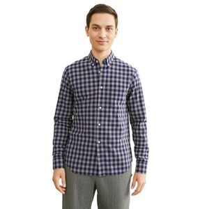 Old Navy Blue & Gray Plaid Button Down Shirt Size L